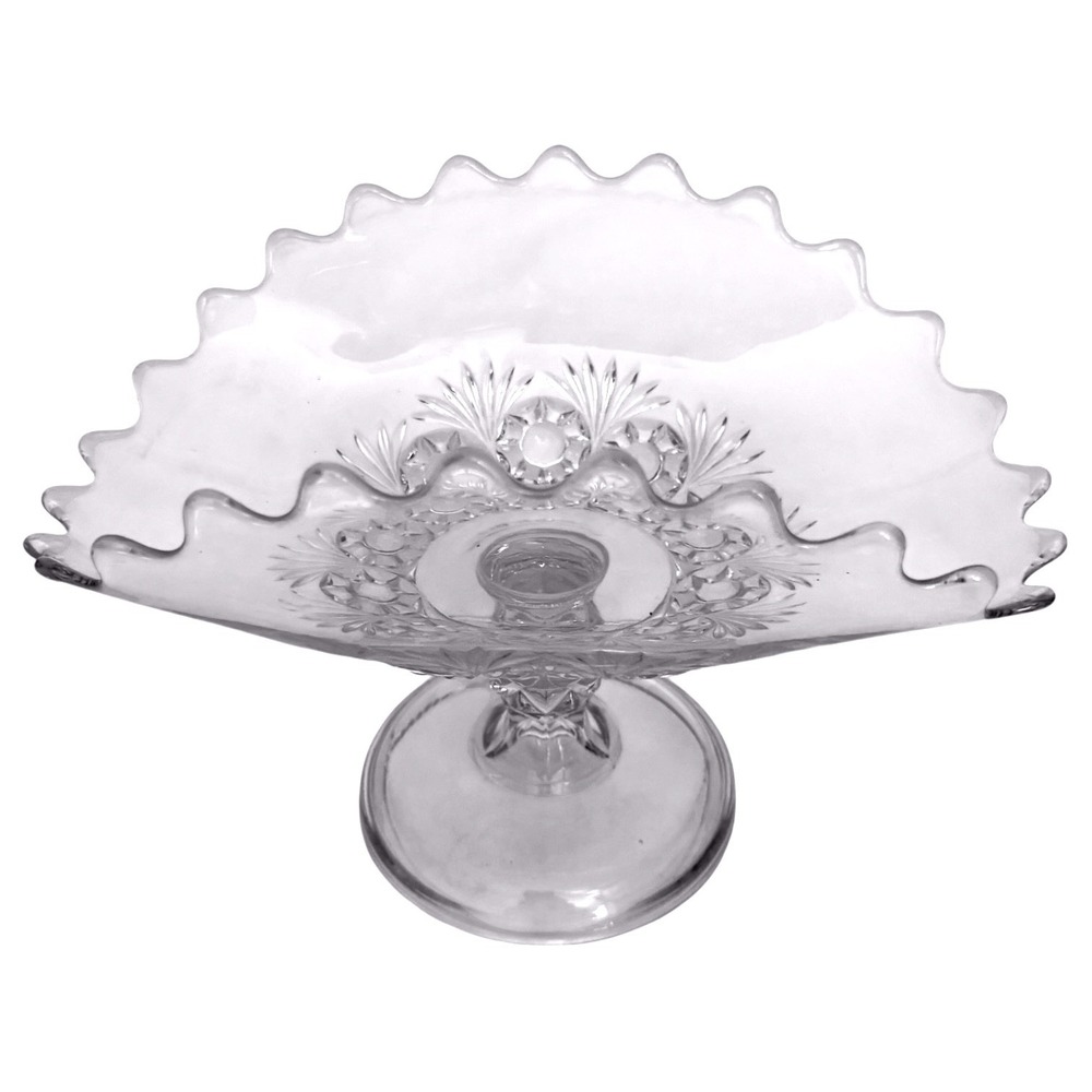 Higbee Charm Rosette & Palms Fruit Banana Stand Pedestal Dish Clear Glass EAPGS